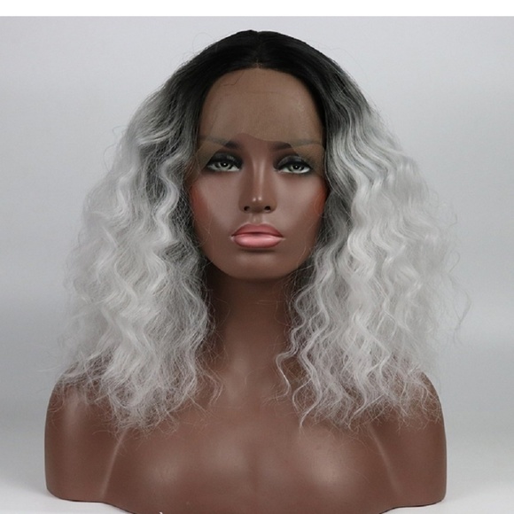 Ombre Black Gray Lace Beauty Wig main image 4